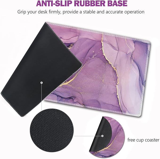 AIMSA Large Gaming Mouse Pad Extended Mouse Pad with Stitched Edge, Keyboard Mouse Mat Non-Slip Rubber Base Desk Pad 31.5x11.8 inch for Office Home Game Work, Purple Marble