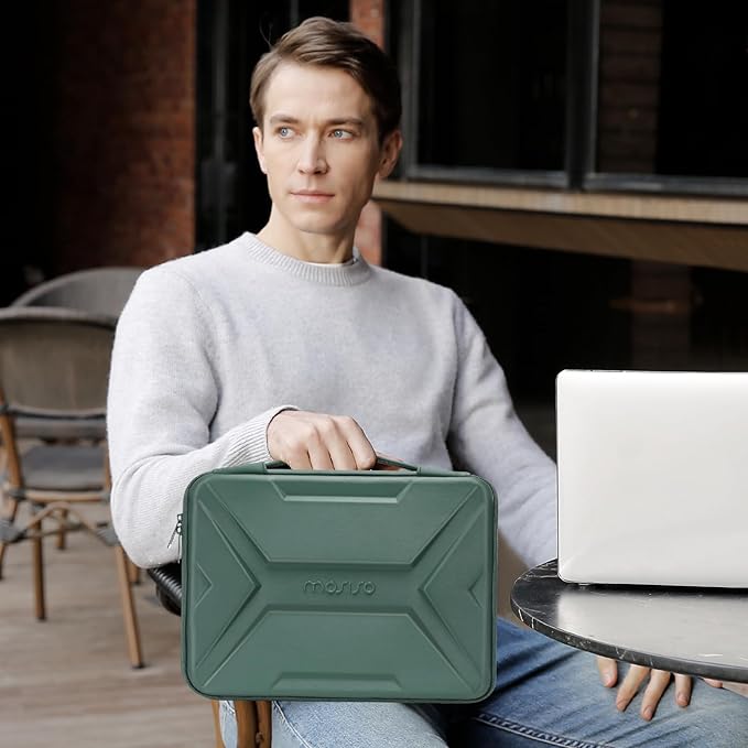 MOSISO 15-16 inch Laptop Hard Case, 15.6 inch Waterproof Shockproof Computer Bag Compatible with MacBook HP Dell,Artistic Geometric EVA Carrying Sleeve Laptop Case Hard Shell with Handle,Antique Green