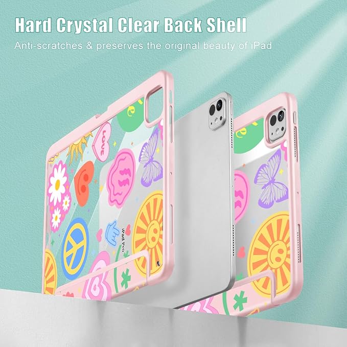 May Chen Case for iPad Pro 11-Inch M5/M4 2025/2024 (6th/5th Generation), Clear Transparent Print Back Shell Slim Stand Shockproof Tablet Cover, Auto Wake/Sleep, Smile Art