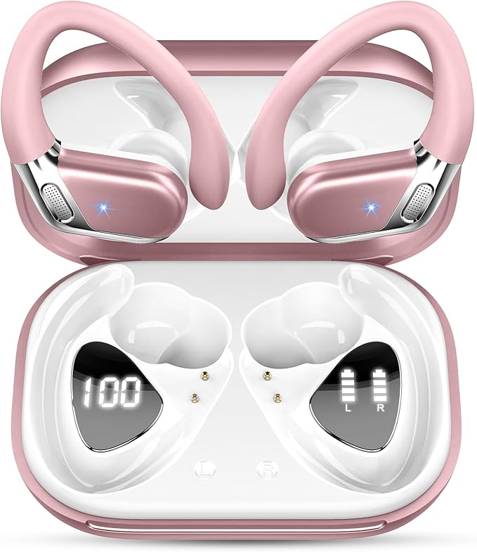 Hupoaf Wireless Earbuds Sport with Earhooks, 2026 Bluetooth 5.4 Headphones with 4 ENC Noise Canceling Mics, 50H Stereo Earphones for Running/Gym/Workout, IP7 Waterproof Over Ear Buds for Android/iOS
