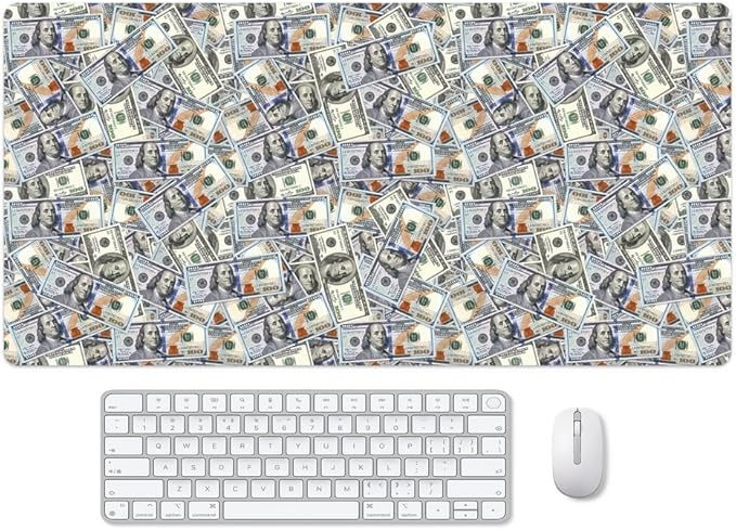 Funny 100 Dollar Bills Money Gaming Mouse Pad Hundreds of US Dollar Currency Non-Slip Rubber Mouse Pad for Computers, Laptop,Office, Home Rectangle Personalized Mousepad 31.5" x15.7"