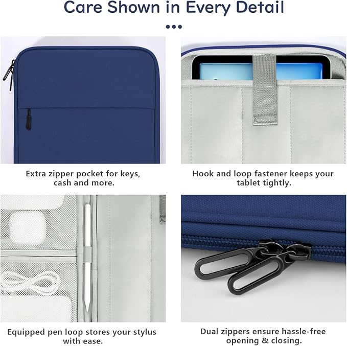Dadanism 9-11 Inch Tablet Sleeve Padded Carrying Case for iPad (A16) 11th Gen 11", iPad 10th Gen 10.9", iPad Air M4/Pro M5 11", iPad Air 5/4, iPad 9/8/7th Gen, Galaxy Tab A11+ Plus 11", Denim