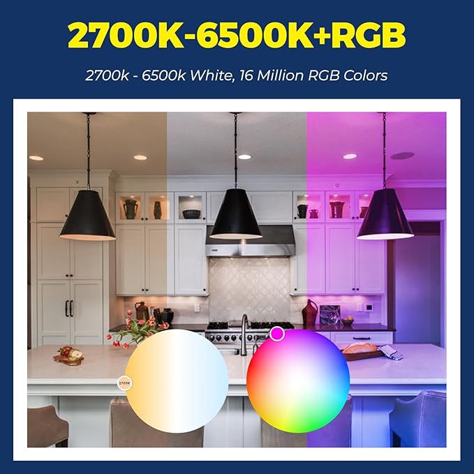 Lightinginside Smart Light Bulbs 100W Equiv., 1350LM 11W Smart Bulb Works with Alexa/Google Home/SmartLife, A19 E26 RGBCW Color Changing, No Hub Required, 2.4G WiFi Bluetooth Bulb, ETL Listed, 4PCS