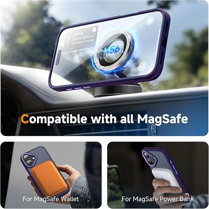 Magnetic 3 in 1 for iPhone 17 Case, [Omni-Directional Protection] with 1x Screen Protector + 1x Camera Cover, [Seamless Work with Magsafe] Translucent Protective Silm Phone Case for iPhone 17 Purple