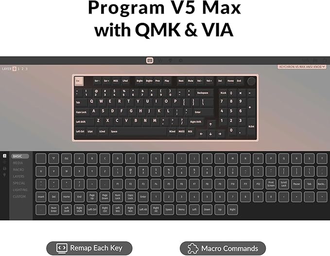Keychron V5 Max Custom Wireless Mechanical Gaming Keyboard with Number Pad, 96% Layout QMK/VIA 2.4 GHz/Bluetooth 5.1/Wired, RGB Backlit Hot-Swappable Gateron Banana Switch for Mac Windows Linux