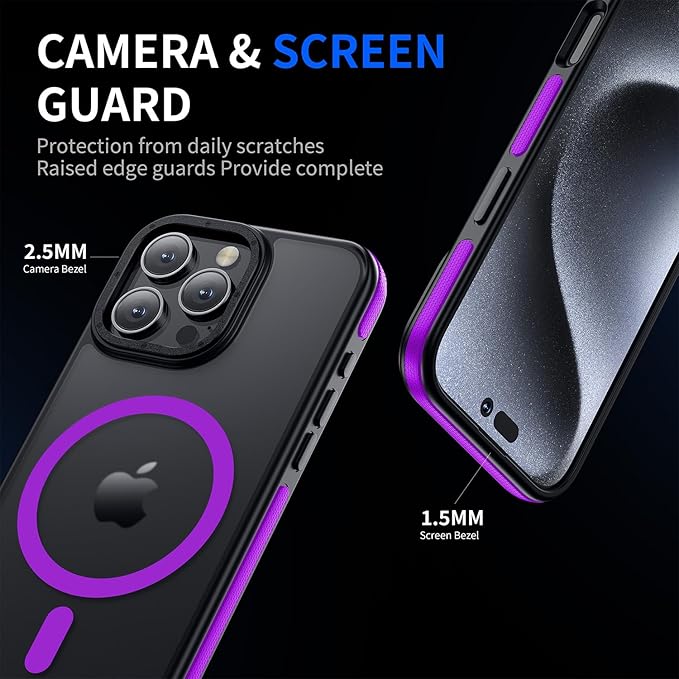Strong Magnetic case for iPhone 16 Pro [10Ft Military-Grade Protection] Compatible with fit MagSafe Shockproof Slim Thin Cover 6.3 inch 16 Pro Phone case, Purple Bumper