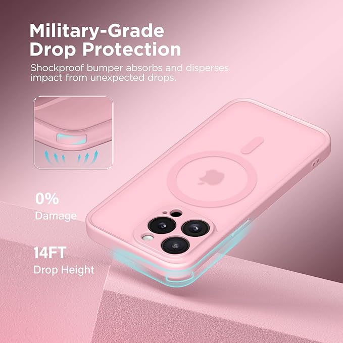 CAPRARO Magnetic for iPhone 13 Pro Case, [Compatible with MagSafe] [Full Camera Protection] Shockproof Protective Slim Translucent Matte Phone Case for iPhone 13 Pro 6.1'', Peach Pink