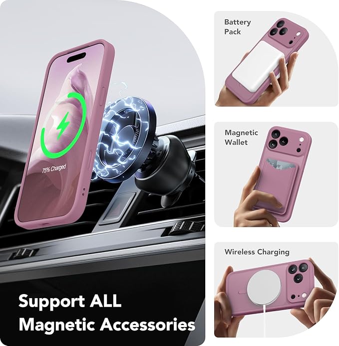 CAPRARO Magnetic for iPhone 17 Pro Case, Upgraded [Full Camera Protection] [Compatible with MagSafe] Protective Translucent Matte Women Girl Phone Case Cover, Black Currant