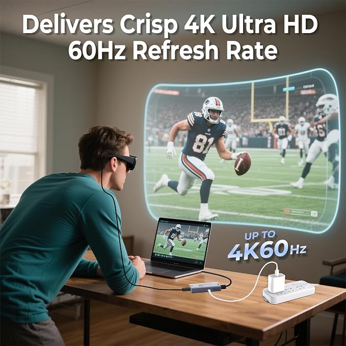 Guermok HDMI to USB C Video Display Adapter, 4.9ft AR Glasses Hub, 4K@60Hz HDMI Male to USBC Female for XREAL One/Air 2Pro/RayNeo/Rokid, Switch 2/1, Xbox1, PS4/5, Portable Monitors, Silver