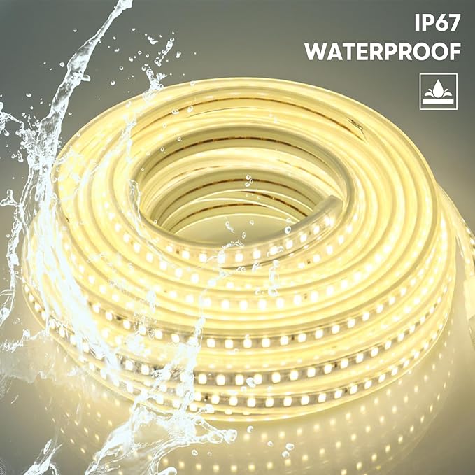 Outdoor LED Strip Lights Waterproof 65.6ft LED Rope Light AC 110V~120V Cuttable Flexible Light Strip White Lighting 4000K for Building Garden Commerical Decor Kitchen Cabinet 20M