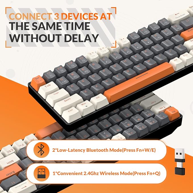 MAGIC-REFINER RK68 60% Wireless Mechanical Keyboard, Bluetooth 5.0/2.4GHz with Dual Mode 2-in-1 Receiver, Compact 68-Key Hot Swappable Gaming Keyboard, Linear Red Switch for PC Mac Xbox Smartphone