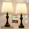 Seealle Touch Lamps for Nightstand - Bedside Lamps Set of 2, 3 Way Dimmable, USB C+A for Bedroom & End Tables (White&Black)
