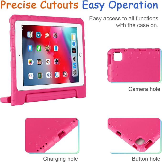 Kids Case for iPad Pro 11-inch 4th/3rd/2nd Gen 2020-2022, Techcircle [Support Pencil Charging] Handle Stand Lightweight EVA Foam Bumper Protective Rugged Drop Protection Child Proof Cover, Rose