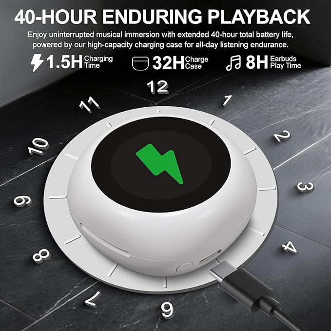 Wireless Earbuds, ANC/ENC Noise Cancelling Earbuds with Touch Screen, Bluetooth 5.4 Ear Buds with LED Charging Case, 40H Stereo Sound, IPX7 Waterproof Earphones with 6 EQ Modes for iOS Android (White)