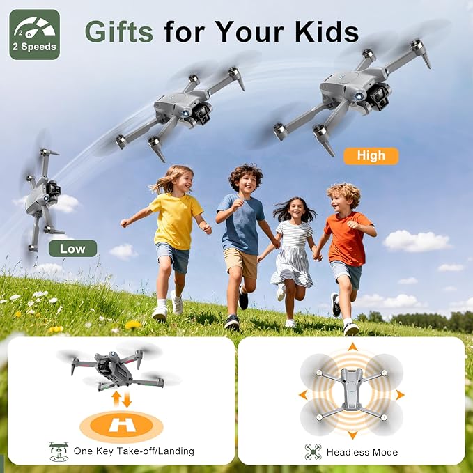 PRO Drone with Camera for Adults 4K,Brushless Motors Drone for Kids Beginners,40mins Flight Time with 2 Batteries,FPV Foldable RC Quadcopter,Toys Gifts for Teen Boys Girls, Beginner（Titanium gray）