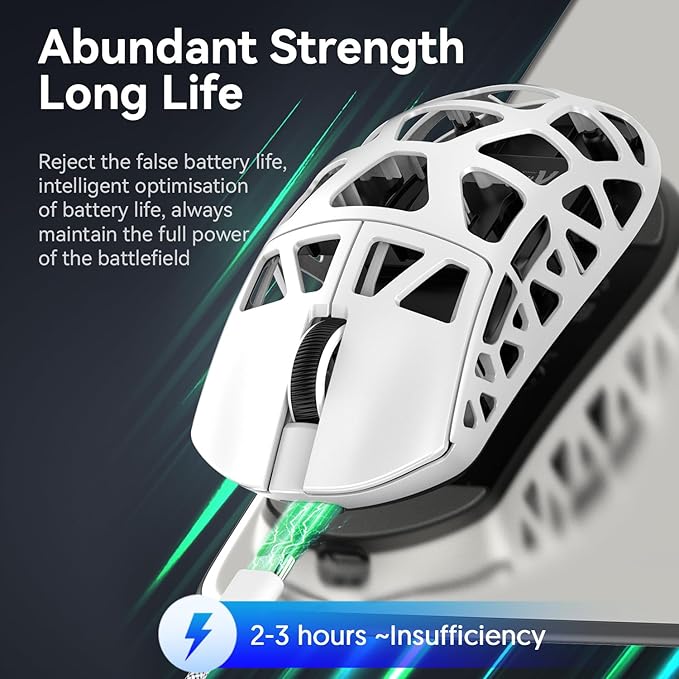 ATTACK SHARK R3 46g Superlight Magnesium Alloy Wireless Gaming Mouse, BT/2.4Ghz/Wired Computer Mouse, 8000Hz Wireless Polling Rate, PAW3395 26K DPI Sensor, Programmable Mice, PC/Laptop/Mac (White)