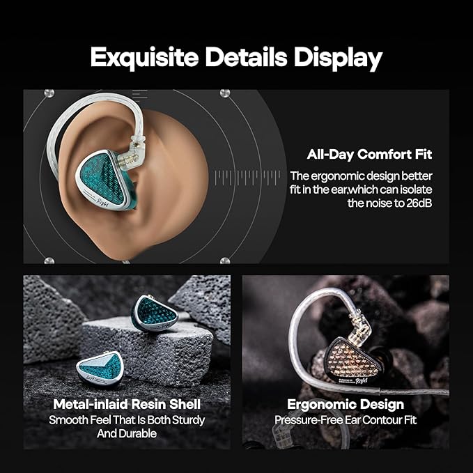 Linsoul KZ AS16 Pro Wired Earbuds, 16BA Balanced Armature Drivers Earphones HiFi Bass in Ear Monitor Earphones with Detachable 0.75mm 2 pin Cable (Black, Without Mic)