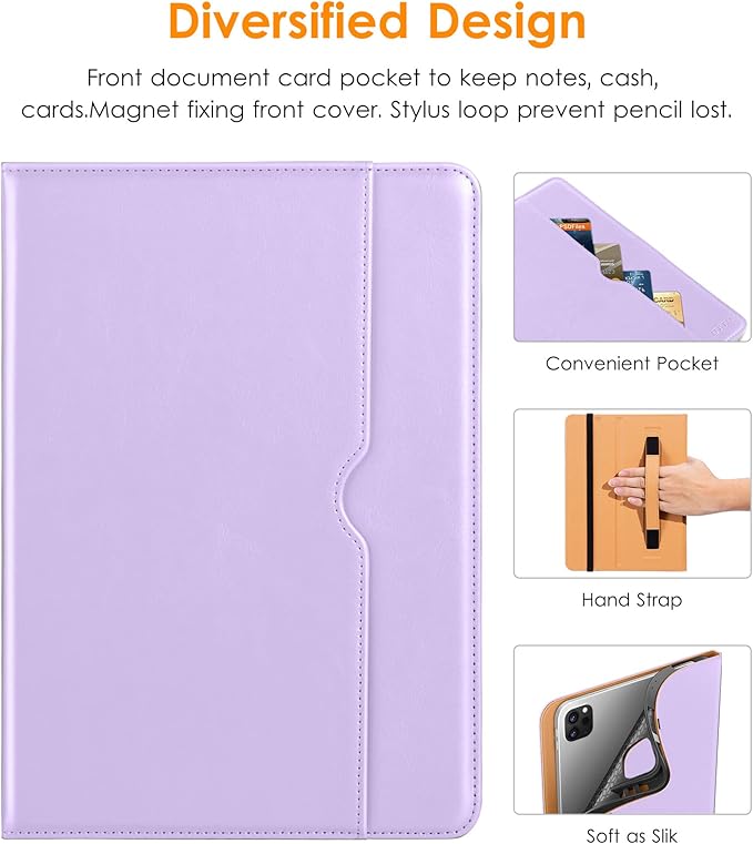 DTTO for iPad Pro 12.9 6th / 5th / 4th / 3rd Generation Case 2022/2021/2020/2018, Leather Folio Stand Cover with Built-in Apple Pencil Holder -Auto Wake/Sleep and Multi Viewing Angles, Lavender