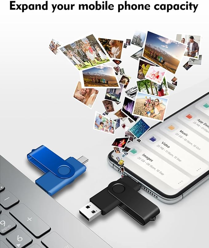 AreTop 8GB USB C Thumb Drive Dual USB 2.0 Flash Drive 8GB USB Drive Swivel Design 2-in-1 Portable Type-C Memory Stick for Android Smartphone, Computers, MacBook, Tablets, PC, 2 Pack (Black, Blue)