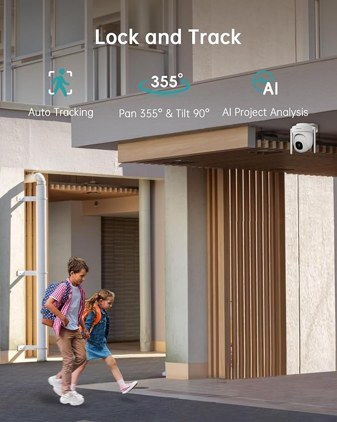 ZUMIMALL 2K Wired Outdoor Camera, 2.4G/5G WiFi Security Camera, 3MP, 24/7 Recording, AI Motion Detection, Cloud & SD Card Storage, 2-Way Audio, 360° PTZ Auto Tracking, Work with Alexa, IP66-2-Pack