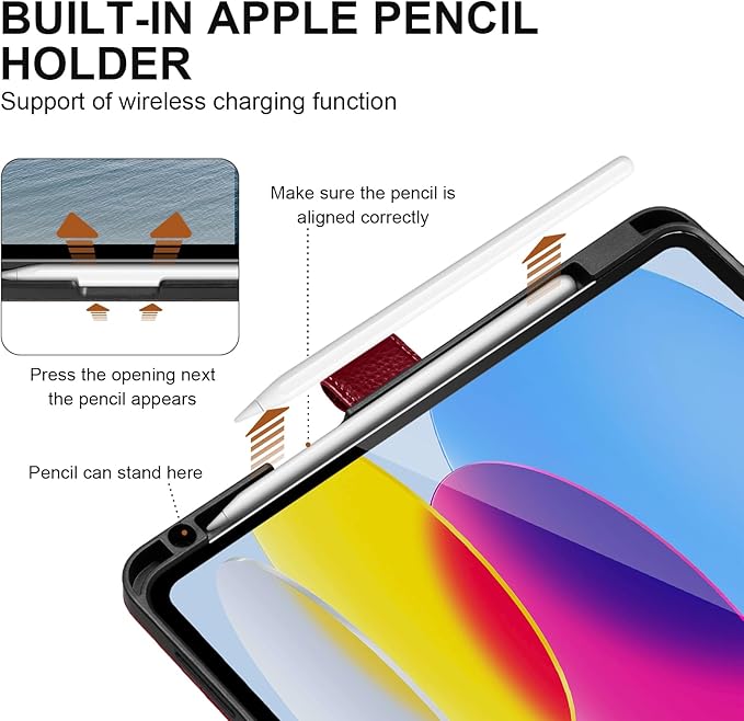 Genuine Leather Case for iPad 11th Gen 11" (2025/A16) & 10th Gen 10.9" (2022) | Slim Protective Cover with Adjustable Stand, Magnetic Closure, Auto Wake/Sleep, Premium Leather | Wine Red
