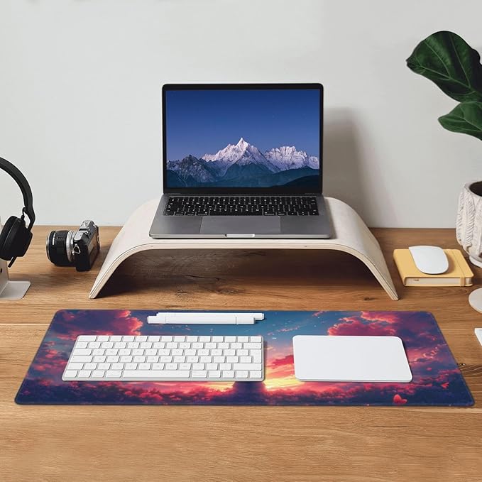 Gaming Mouse Pad Desk Pad,Extended Big Mouse Pad,31.5x11.8 Inch Long Computer Keyboard Mouse Mat Mousepad with 3mm Non-Slip Base and Stitched Edge for Gaming and Office… (Sunset Cat)