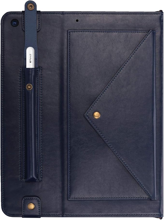 Lightweight Folio Stand Crossbody Wallet Case for iPad Mini 7.9" Series, iPad Mini 4/5 - Soft Protective Cover with Pencil Holder, Hand & Shoulder Straps, Navy