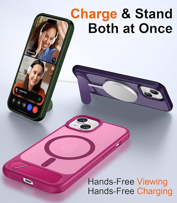 Magnetic Compatible with iPhone 14 Case/iPhone 13 Case,[Built-in Invisible Kickstand][Compatible with MagSafe][Military Grade Shockproof] Slim Translucent Matte Phone Case for iPhone 14/13 6.1"
