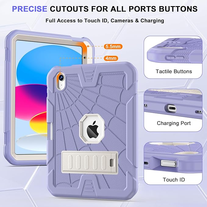 SIBEITU for iPad Case 11-inch A16 2025/ 10th Generation 2022, Heavy Duty iPad 10 Case with Kickstand & Pencil Holder, Rugged Hybrid 3-Layer Protective iPad 10th 10.9" Cover for Girls Women, Purple