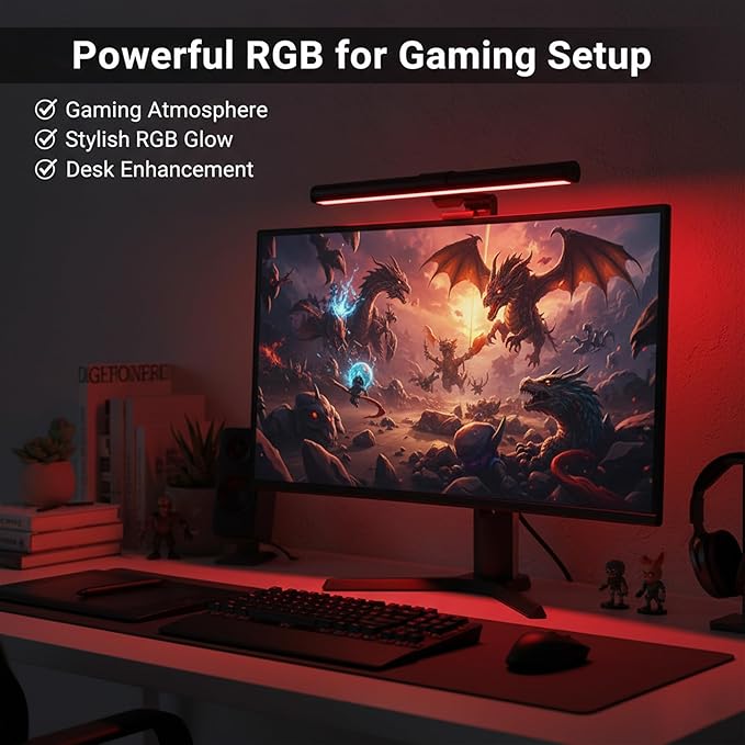 Monitor Light Bar with Touch Control, RGB Desk Lamp Full Spectrum Screen Lamp, Glare-Free Low Blue Light Monitor Lamp with Memory Mode, USB Powered for Gaming, Office & Work