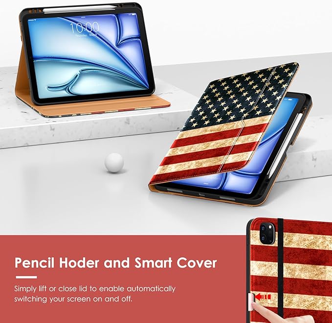 VIKESI Case for iPad Air 13 inch (M4) 2026 / (M3) 2025 / (M2) 2024,Premium Leather Folio,Apple Pencil Holder,Auto Sleep/Wake,Stand Cover - Flag