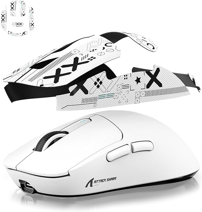 Mouse Anti Slip Grip Tape, Pre-Cut Universal Griptape for Superlight Wireless Gaming Mouse Skins, Sweat Resistant, Elastics Refined Side Grips, Easy to Apply, Ultra-thin 0.5mm (0.02in) - White