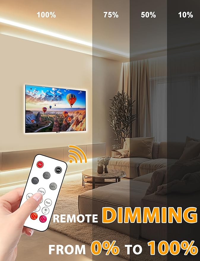 Lamomo COB LED Strip Lights, 32.8Ft Natural White Dimmable Self-Adhesive Led Rope Light with Remote, Flexible Cuttable Waterproof 4000K Silicone Neon Tape Light for Bedroom,Indoor, Cabinet, 10mm Width