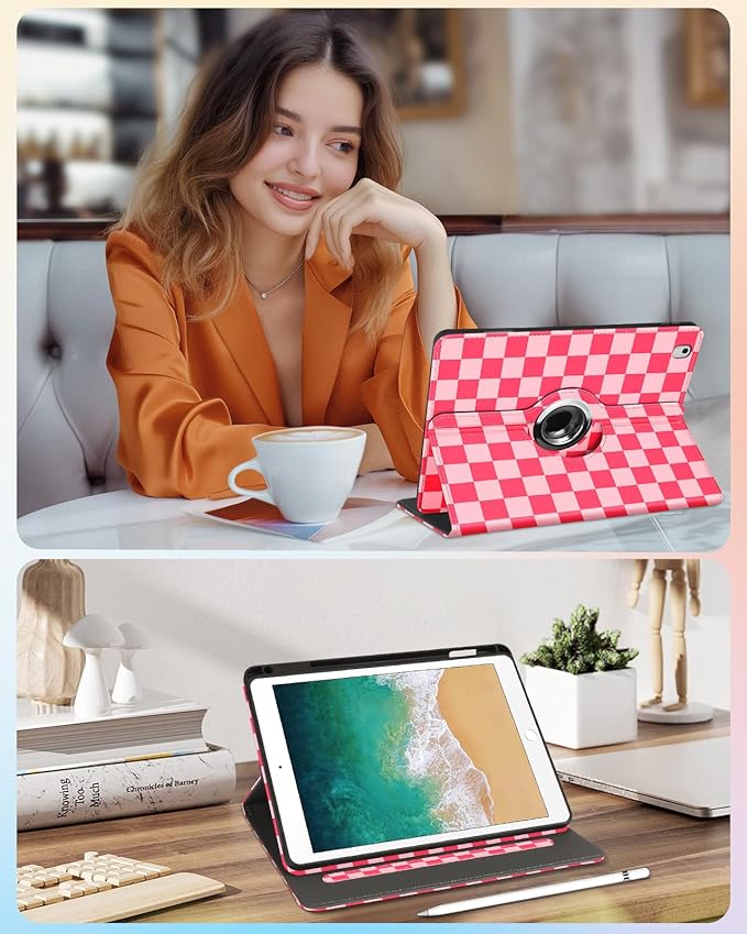 Kidcube for iPad 5th Generation Case 2017/Air 1st 2013/Pro 9.7 Inch Case 2016 - Women Girls Kids Cute Rotating Stand Folio Cover with Pencil Holder & Card Slot Girly Pretty Unique Teens Design Cover
