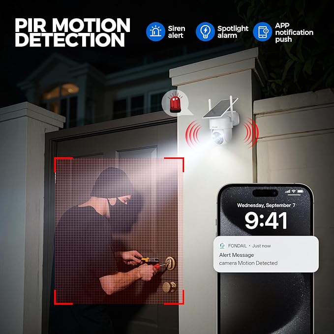 LITYMOL 2K 360° View Security Cameras Wireless Outdoor, Solar Cameras for Home Security, Color/IR Illumination Night Vision, AI Detection, 2-Way Audio, Siren Alarm, SD/Cloud Storage, 2.4g WiFi