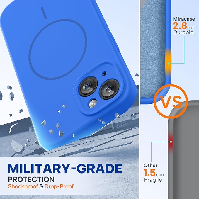 Miracase Compatible with iPhone 15 Case, [Soft Anti-Scratch Microfiber Lining], Liquid Silicone Case Gel Rubber Shockproof Drop Protection Phone Case for iPhone 15, Mediterranean Blue