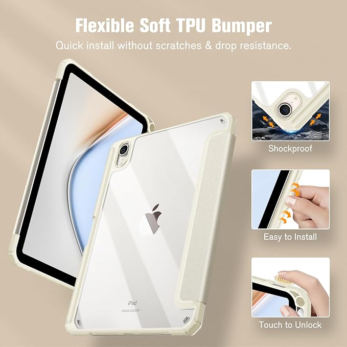 Fintie Hybrid Slim Case for iPad mini 7 (A17 Pro, 7th Generation) 2024 / iPad mini 6 (6th Gen) 8.3 Inch, [Built-in Pencil Holder] Shockproof Cover Clear Transparent Back Shell, Starlight