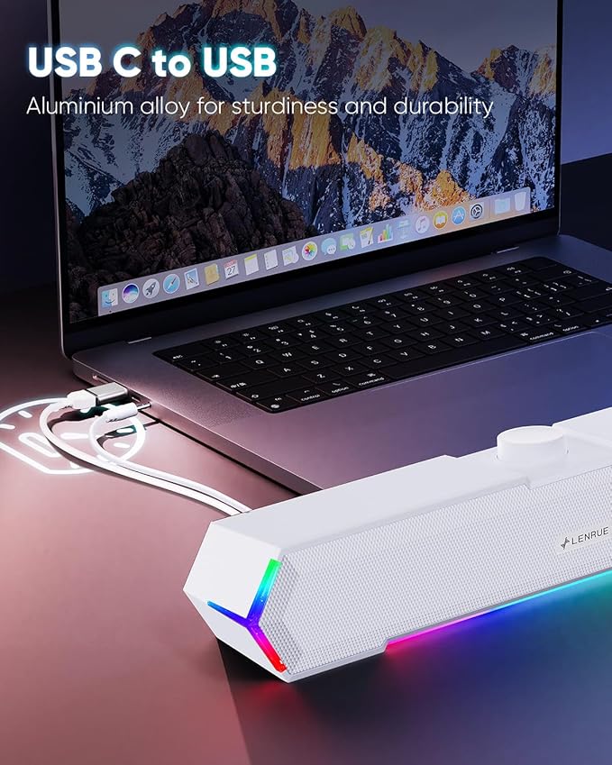LENRUE G11 Computer Speakers for Desktop, Touch Lights PC Speakers with Surge Clear Sound, USB C/USB Powered for Computer Desktop PC Laptop Monitor (White)