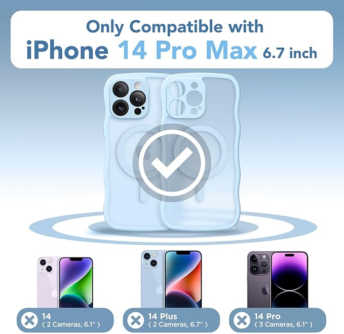 CAPRARO Cute for iPhone 14 Pro Max Case, Compatible with MagSafe, [Curly Wave Edge] [Full Camera Protection] [14 FT Drop Protection] Magnetic Phone Case for 14 Pro Max 6.7 Inch, Light Blue