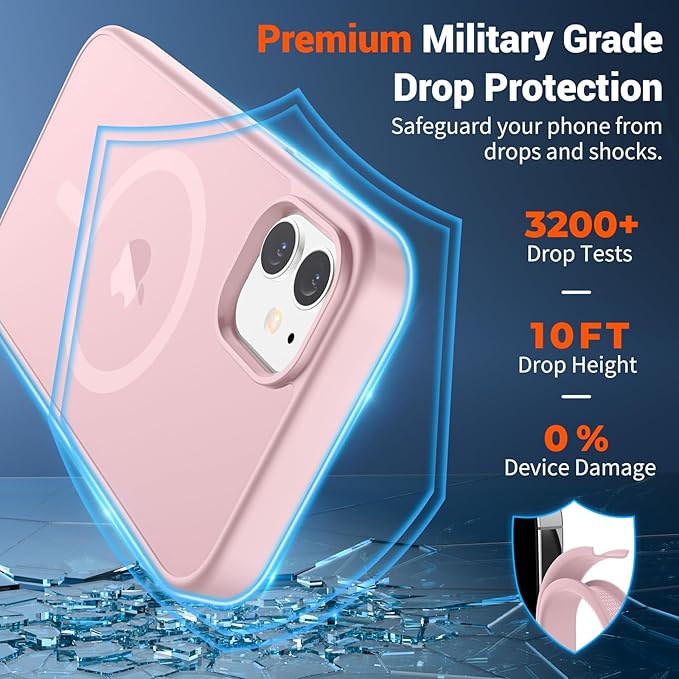 SUPFINE Magnetic for iPhone 12 Case/iPhone 12 Pro Case (Compatible with MagSafe)(Military Grade Drop Protection) Translucent Matte Shockproof Phone Cover,Light Pink
