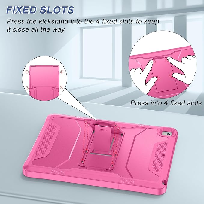 Soke Case for iPad 6th/5th Generation 9.7 Inch 2018/2017,with Built-in Screen Protector and Kickstand, Rugged Full-Body Heavy Duty Protective Cover for Apple iPad Air 2 /Pro 9.7 - Hot Pink
