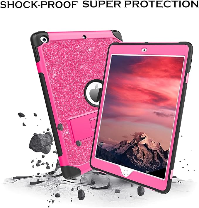 YINLAI Case for iPad 6th / 5th Generation, iPad 9.7 Case Glitter Women Hybrid Shockproof Protective Cover with Kickstand iPad 9.7-Inch iPad Air 2nd A1893/A1954/A1822/A1823, Hot Pink