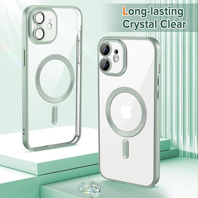 Hython Magnetic Clear for iPhone 11 Case with Camera Lens Protector [Compatible with MagSafe] Luxury Plating Edge Slim Soft TPU Cover Protective Phone Case for iPhone 11 6.1", Matte Mint