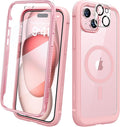Diaclara Designed for iPhone 15 Plus Case 6.7'', [Compatible with MagSafe] Full Body Rugged Magnetic Case w/Built-in Sensitive Anti-Scratch Screen Protector+Glass Camera Lens Protector,Coral Pink