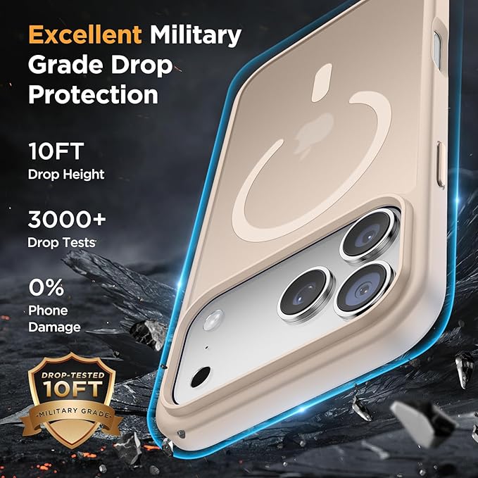 Miracase Magnetic for iPhone 17 Pro Case 6.3" with Screen Protector, [Compatible with MagSafe] Military-Grade Protection, Anti-Fingerprint, Slim Thin Phone Case for 17 Pro Cover, Khaki Gold
