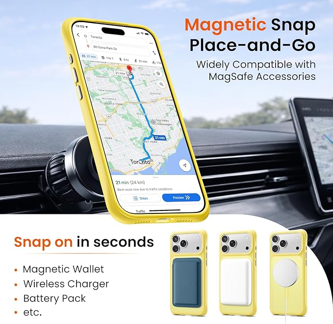 ORNARTO Magnetic for iPhone 17 Pro Max Case, 20FT Military-Grade Drop Protection, Compatible with MagSafe, Slim Shockproof Translucent Matte Phone Case for iPhone 17 Pro Max 6.9", Light Yellow