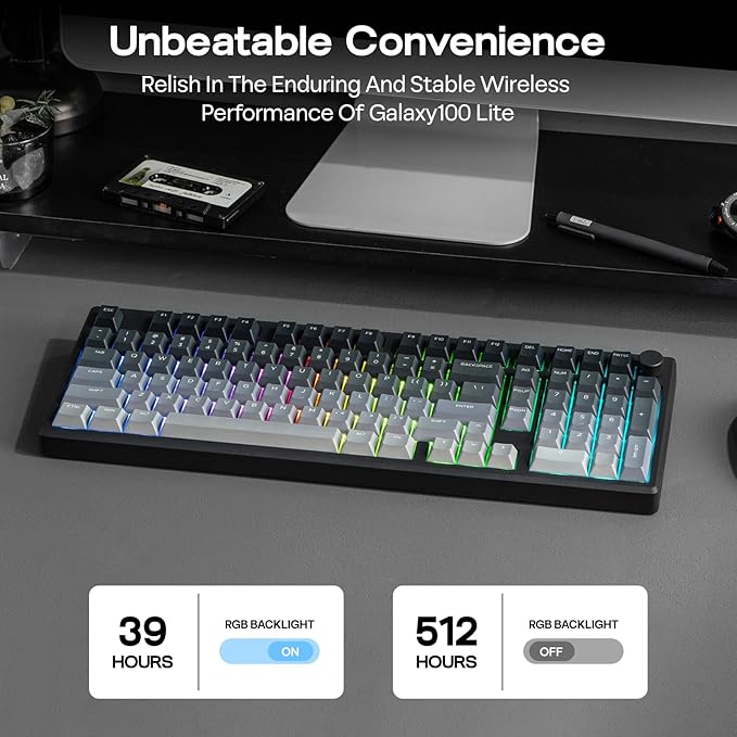 EPOMAKER Galaxy100 Lite QMK/VIA Gaming Keyboard with 8000mAh Battery and Numpad, 1800 Aluminum Mechanical Keyboard, USB-C/BT/2.4Ghz, Hot-Swap, Creamy Sound (Black, Marble White Switch)
