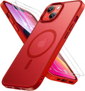 Miracase Magnetic for iPhone 14 Plus Case 6.7 inch (Compatible with MagSafe)（with 2X Screen Protectors） Military-Grade Protection, Anti-Fingerprint Translucent Matte Phone Case Cover, Red