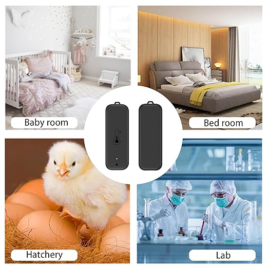 WiFi Hygrometer Thermometer Sensor, Wireless Smart Temperature Humidity Monitor with Remote App Notification Alert, for Home, Greenhouse Black (4 Pack)