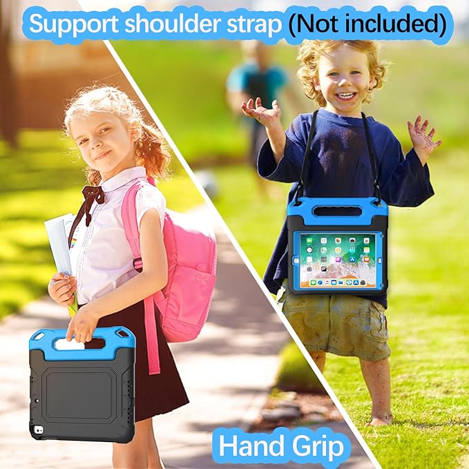 YIHE Kids Case for iPad 9.7 Inch with Screen Protector, Shockproof Handle Convertible Stand Case for iPad 9.7 6th/5th Generation 2018/2017, iPad Air 2/1& iPad Pro 9.7, Black Blue